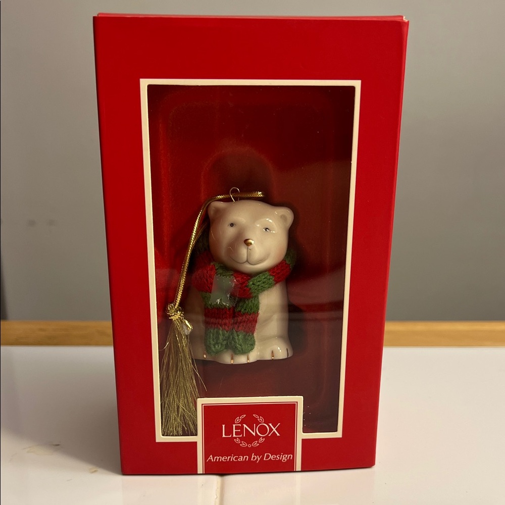 NEW Lenox Festive Bear Ornament with Red and Green Scarf